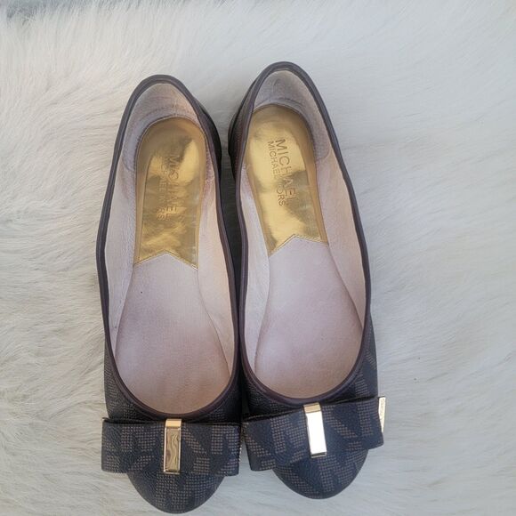Michael Kors Kiera Leather Ballet Flats Signature MK Logo Women Size 7 Coquette - Picture 5 of 7
